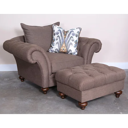 Traditional Chair and Ottoman with Button Tufting